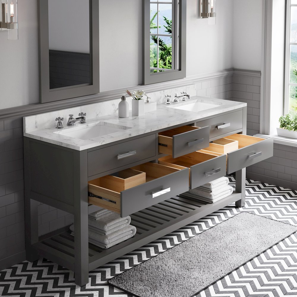 Madalyn 72 In. Double Sink Carrara White Marble Countertop Bath Vanity. Picture 4