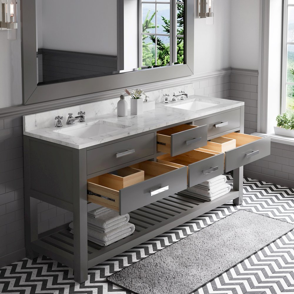 Madalyn 72 In. Double Sink Carrara White Marble Countertop Bath Vanity. Picture 5