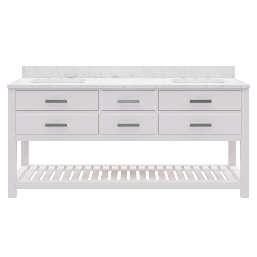 Madalyn 72 In. Double Sink Carrara White Marble Countertop Bath Vanity. Picture 1