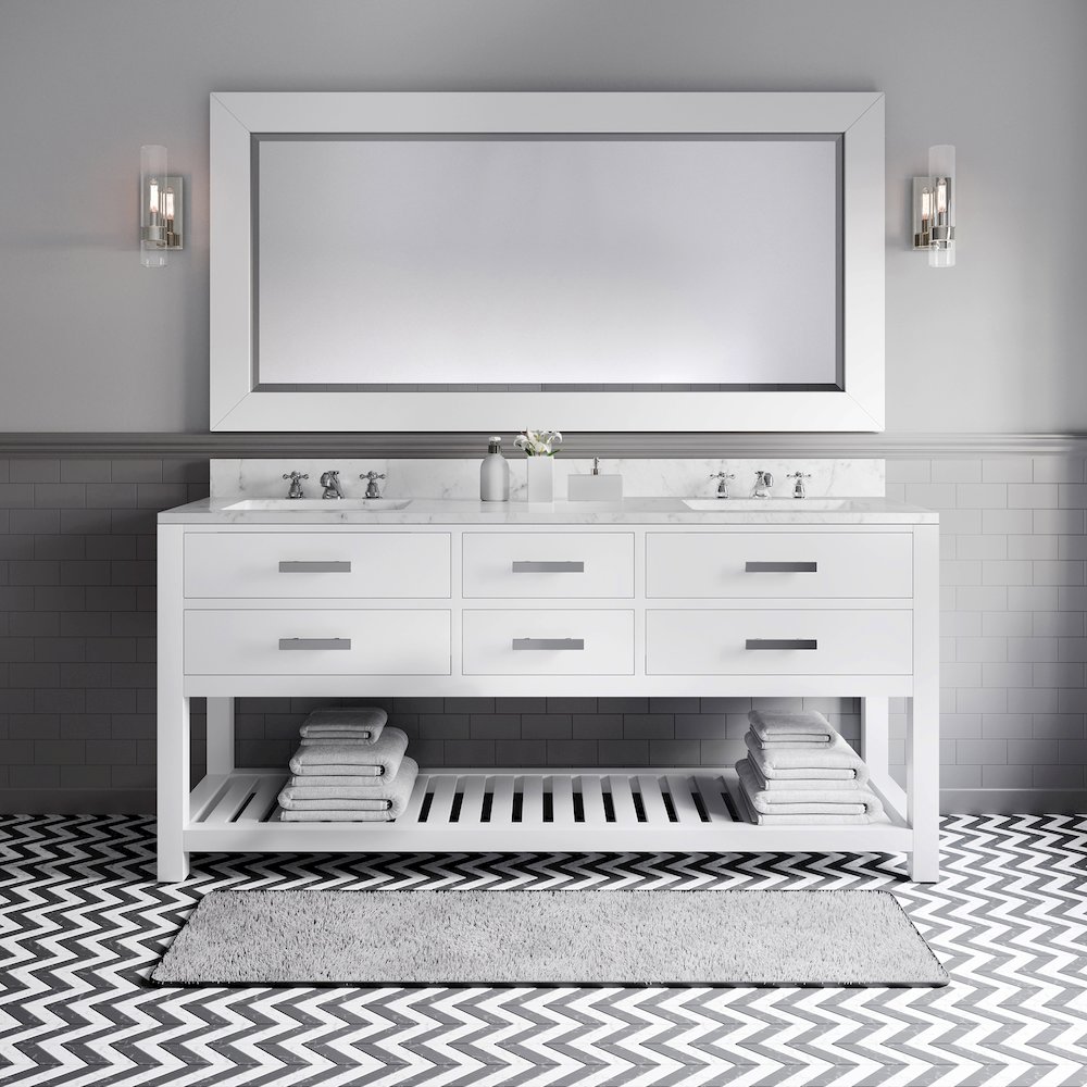 Madalyn 72 In. Double Sink Carrara White Marble Countertop Bath Vanity. Picture 2