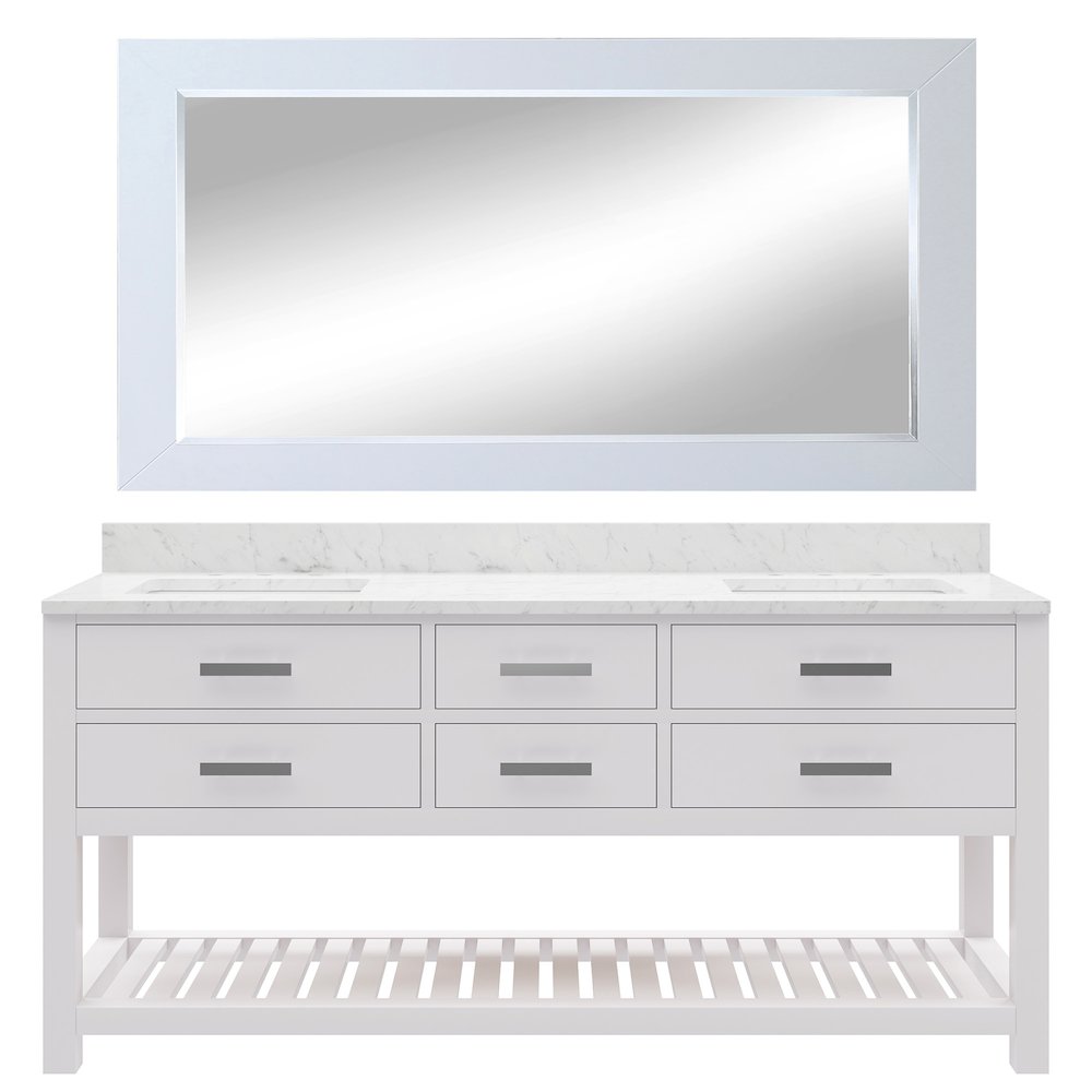 Madalyn 72 In. Double Sink Carrara White Marble Countertop Bath Vanity. Picture 1
