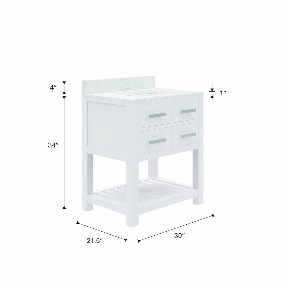 Madalyn 30 In. Single Sink Carrara White Marble Countertop Bath Vanity. Picture 7