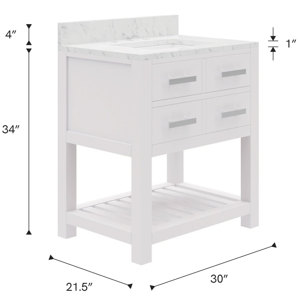 Madalyn 30 In. Single Sink Carrara White Marble Countertop Bath Vanity. Picture 11