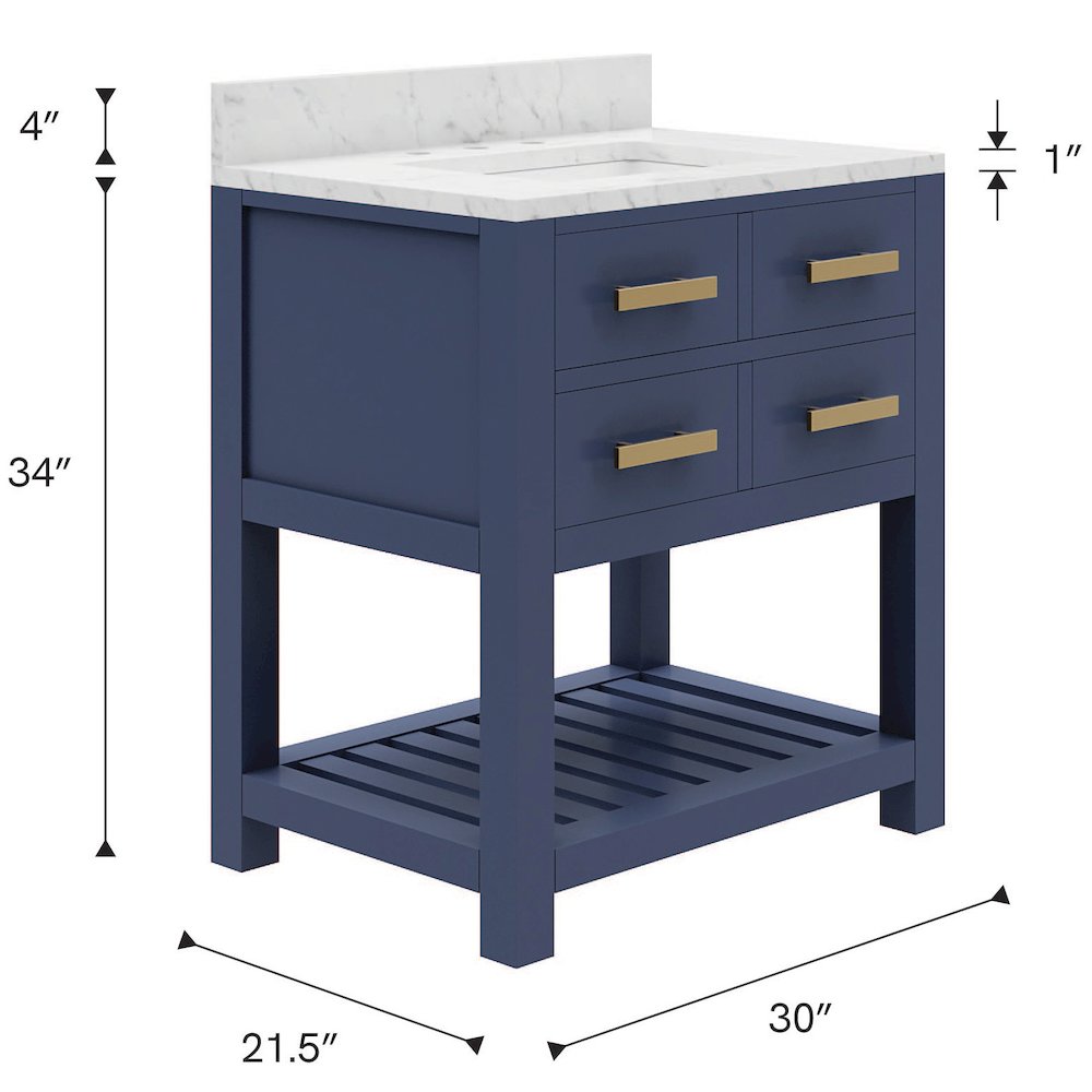 Madalyn 30 In. Single Sink Carrara White Marble Countertop Bath Vanity. Picture 12