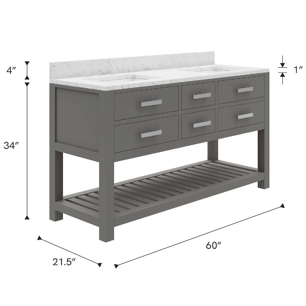 Madalyn 60 In. Double Sink Carrara White Marble Countertop Bath Vanity. Picture 11