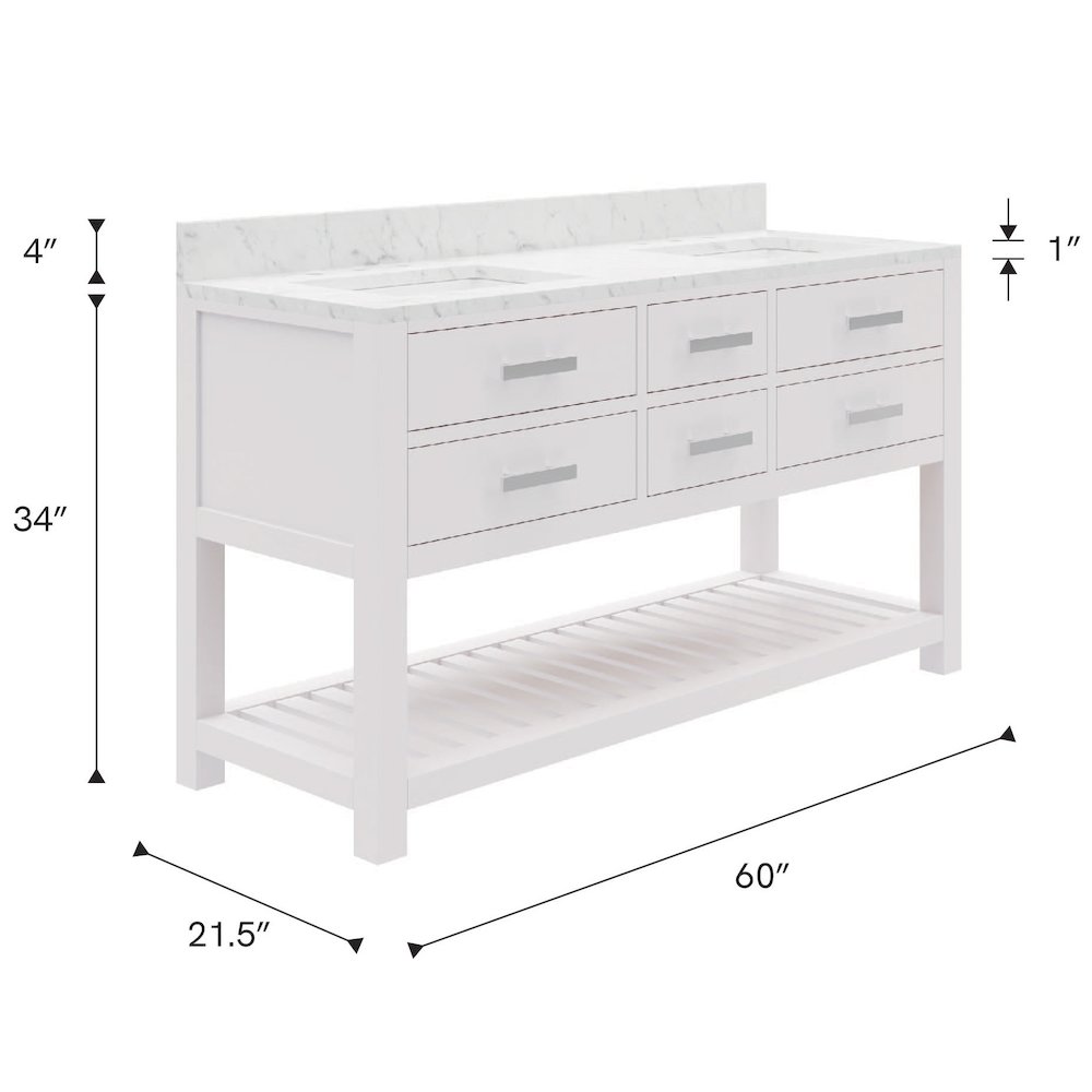 Madalyn 60 In. Double Sink Carrara White Marble Countertop Bath Vanity. Picture 11