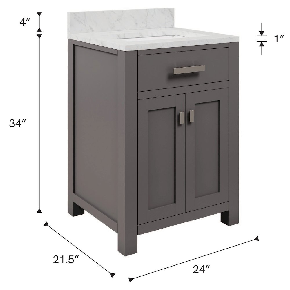 Madison 24 In. Single Sink Carrara White Marble Countertop Bath Vanity. Picture 15