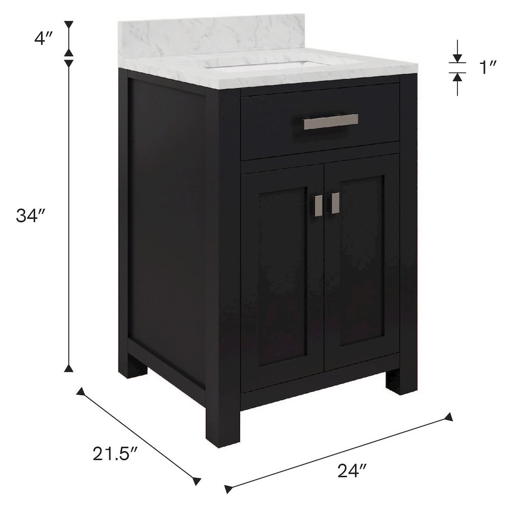 Madison 24 In. Single Sink Carrara White Marble Countertop Bath Vanity. Picture 16