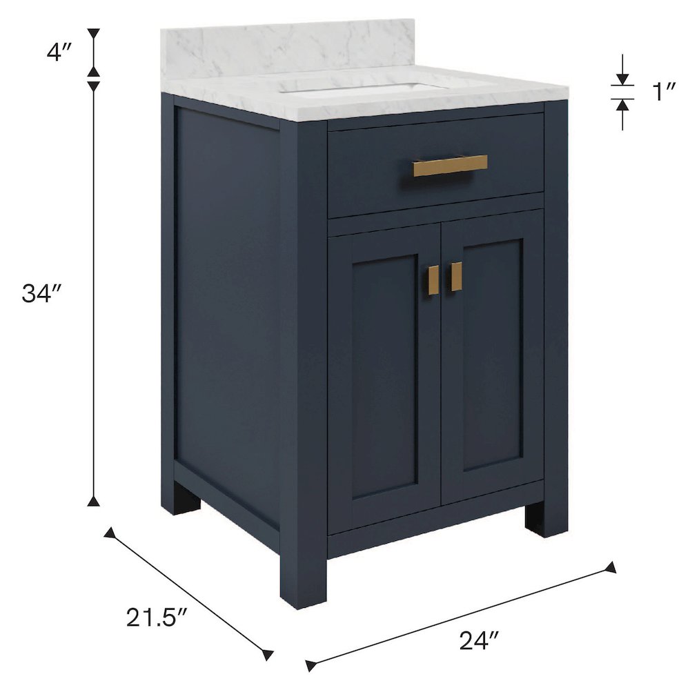 Madison 24 In. Single Sink Carrara White Marble Countertop Bath Vanity. Picture 14