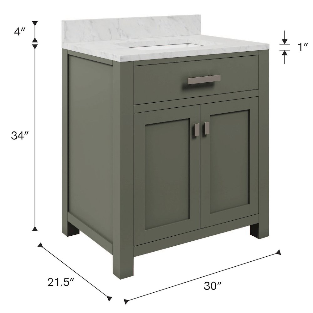 Madison 30 In. Single Sink Carrara White Marble Countertop Bath Vanity. Picture 16