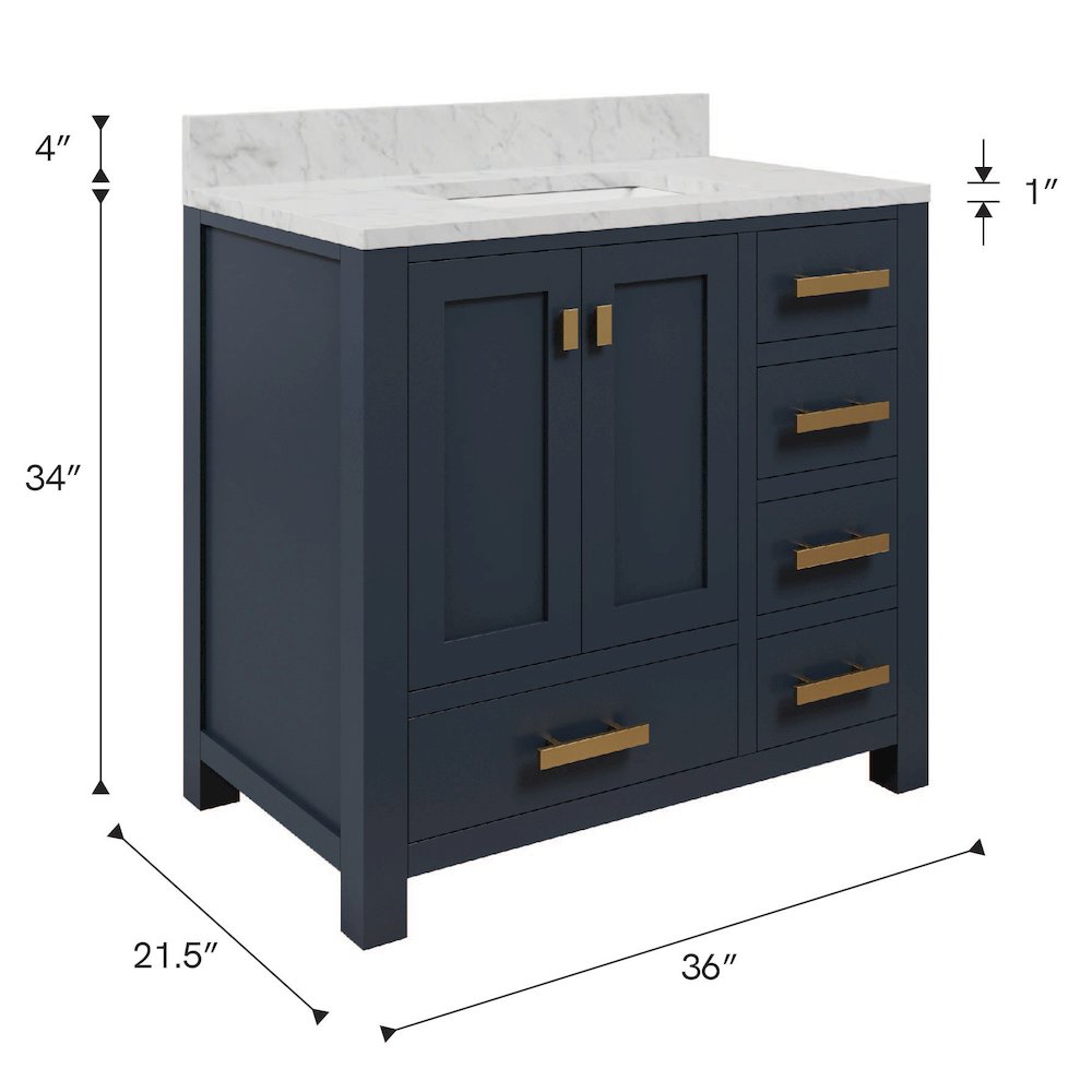Madison 36 In. Single Sink Carrara White Marble Countertop Bath Vanity. Picture 15