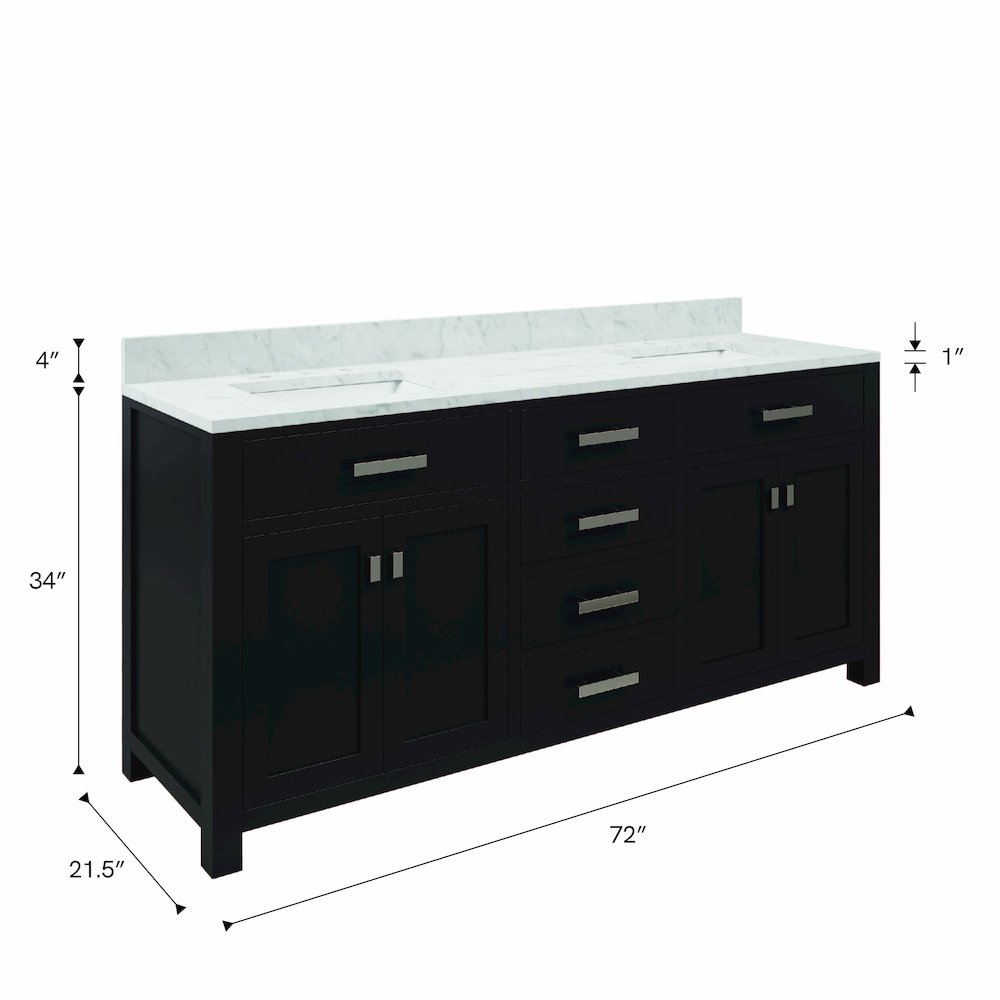Madison 72 In. Double Sink Carrara White Marble Countertop Bath Vanity. Picture 15