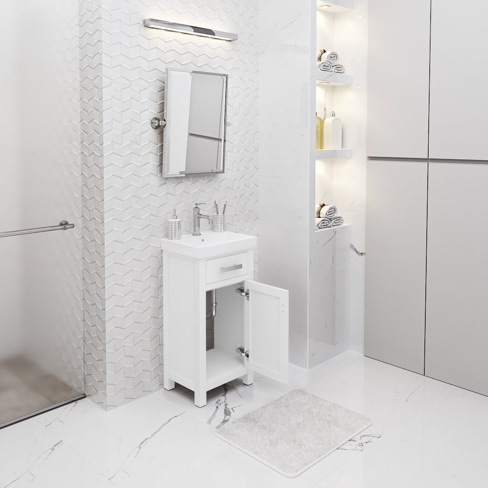 Mia 18 In. Integrated Ceramic Sink Top Bath Vanity in Pure White. Picture 4