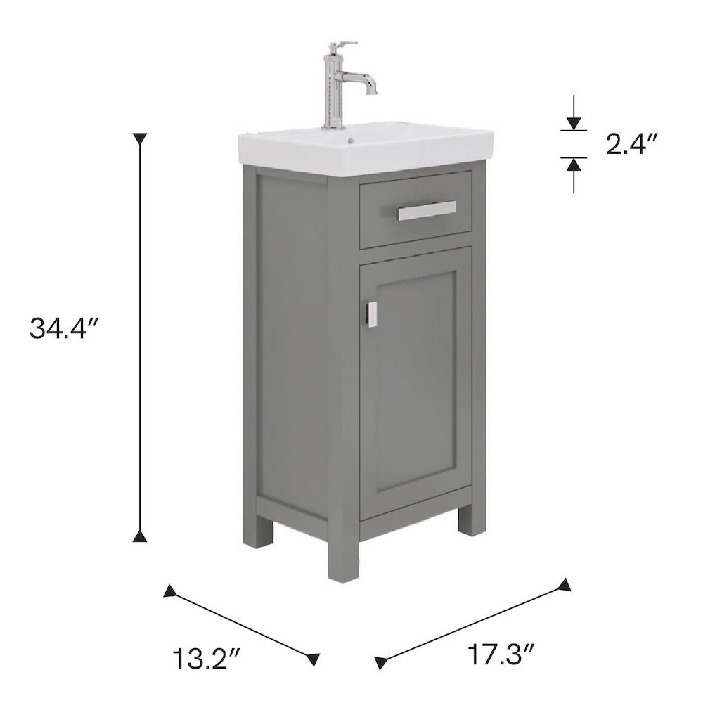 Mia 18 In. Integrated Ceramic Sink Top Bath Vanity in Cashmere Grey. Picture 12
