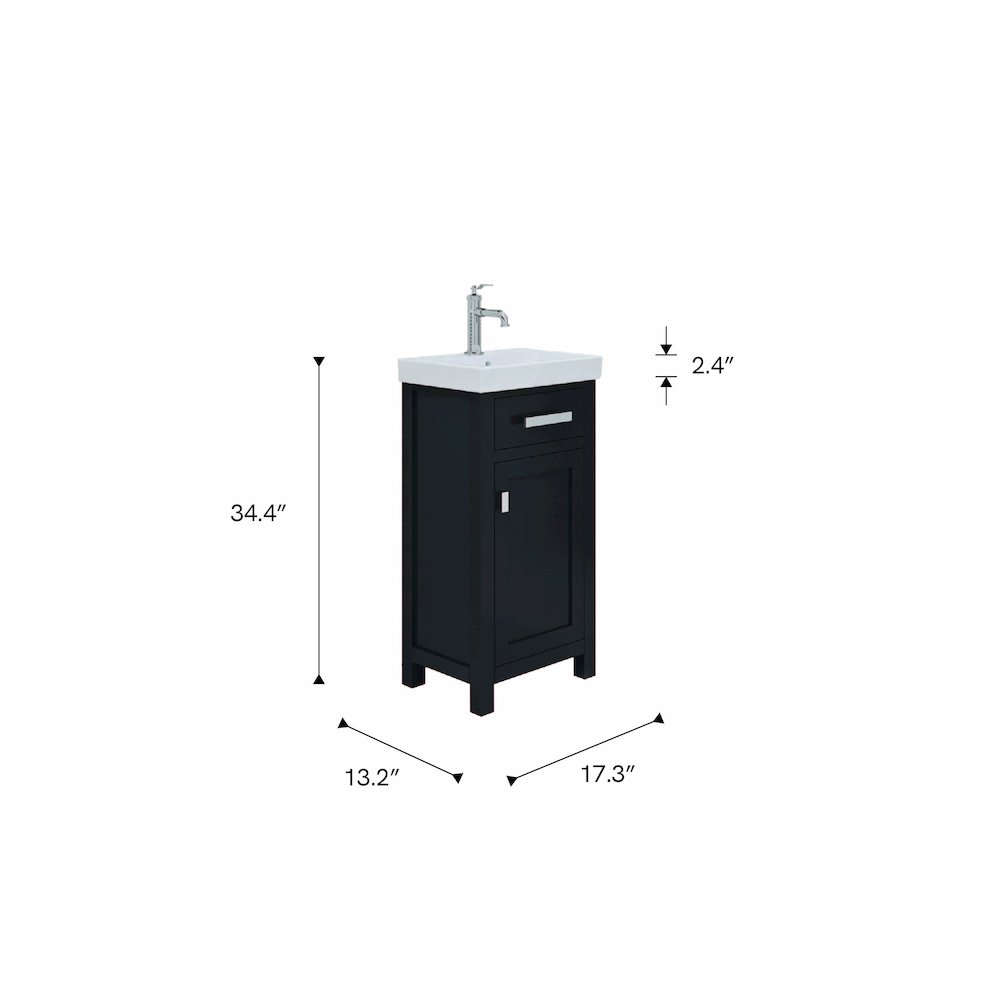 Mia 18 In. Integrated Ceramic Sink Top Bath Vanity in Espresso. Picture 8
