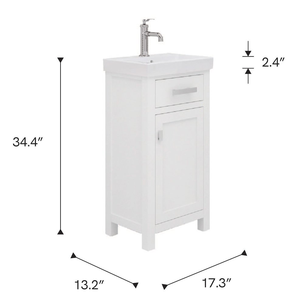 Mia 18 In. Integrated Ceramic Sink Top Bath Vanity in Pure White. Picture 12