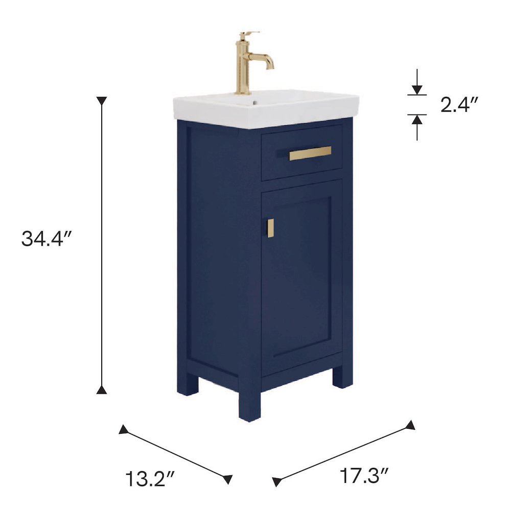 Mia 18 In. Integrated Ceramic Sink Top Bath Vanity in Monarch Blue. Picture 12