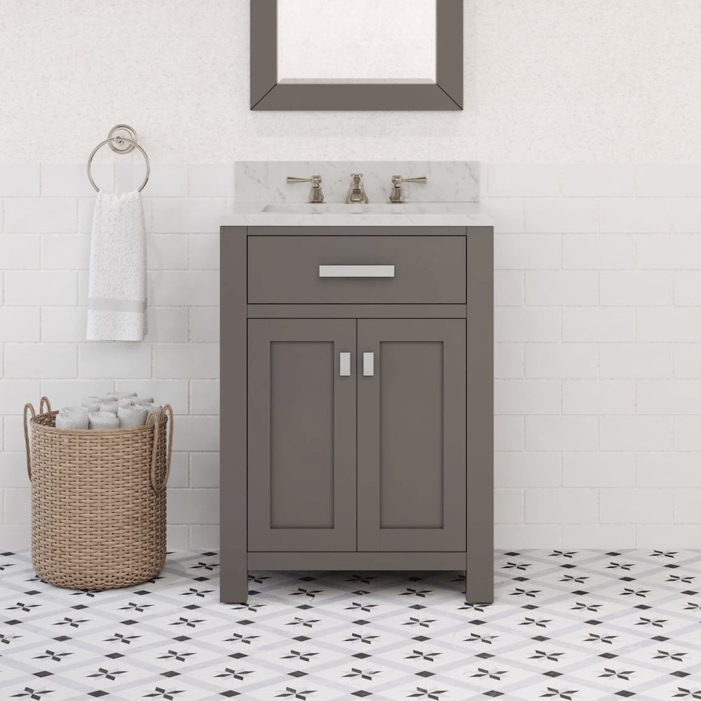 Madison 24 In. Single Sink Carrara White Marble Countertop Bath Vanity. Picture 2