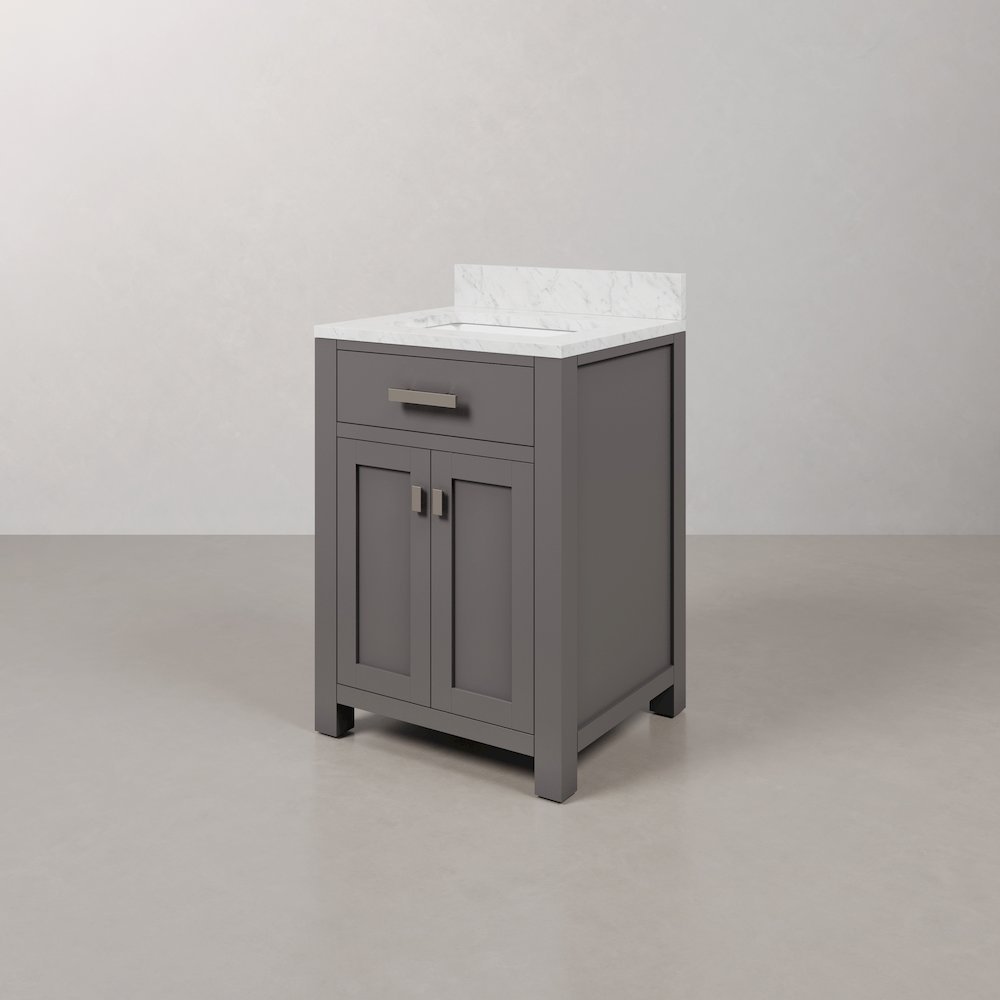 Madison 24 In. Single Sink Carrara White Marble Countertop Bath Vanity. Picture 4