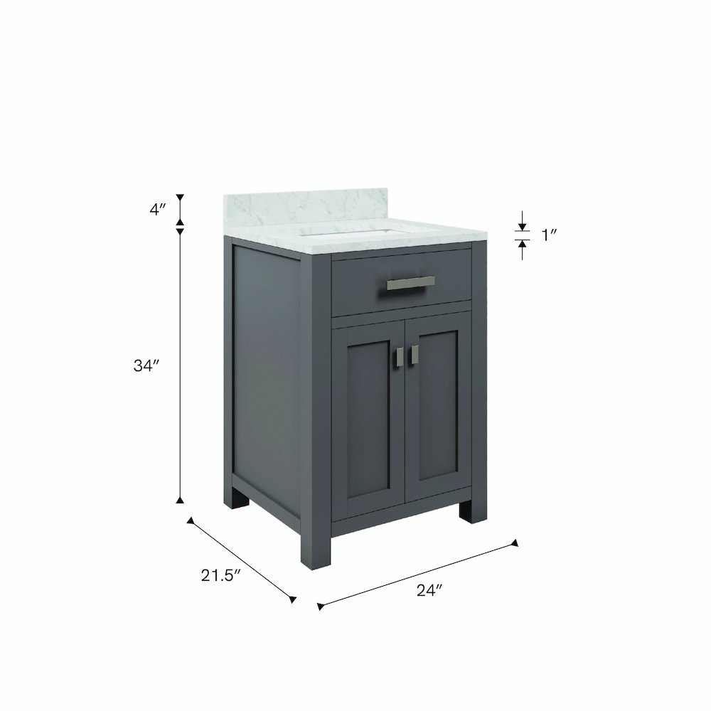 Madison 24 In. Single Sink Carrara White Marble Countertop Bath Vanity. Picture 7