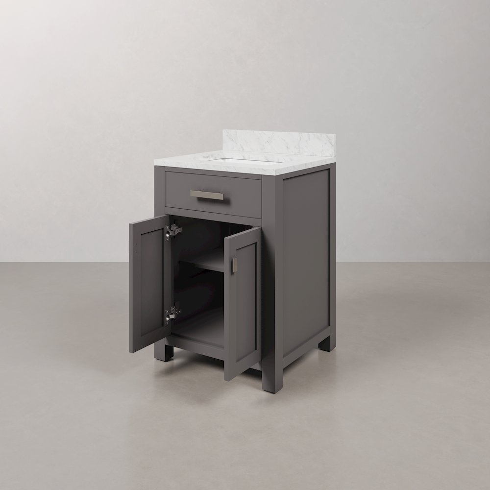 Madison 24 In. Single Sink Carrara White Marble Countertop Bath Vanity. Picture 4