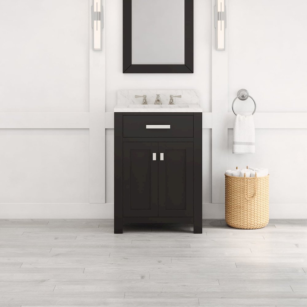 Madison 24 In. Single Sink Carrara White Marble Countertop Bath Vanity. Picture 2