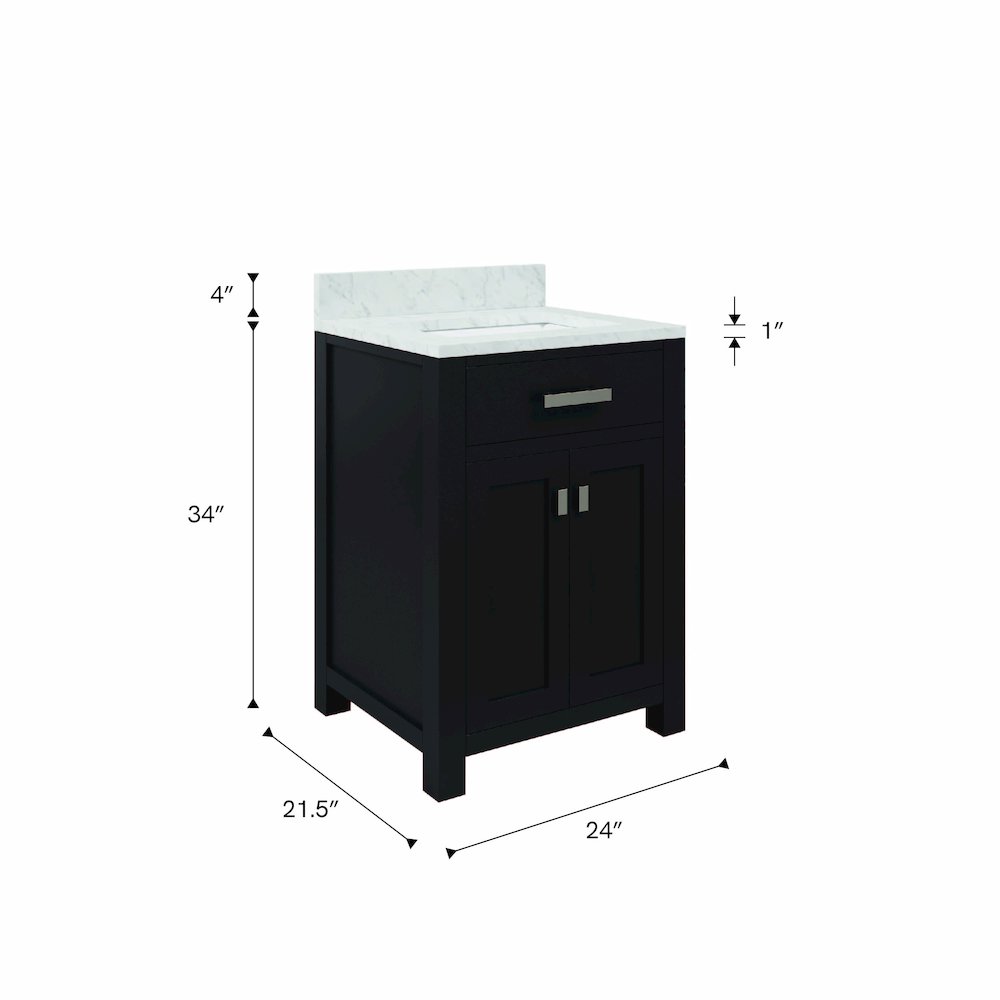 Madison 24 In. Single Sink Carrara White Marble Countertop Bath Vanity. Picture 6