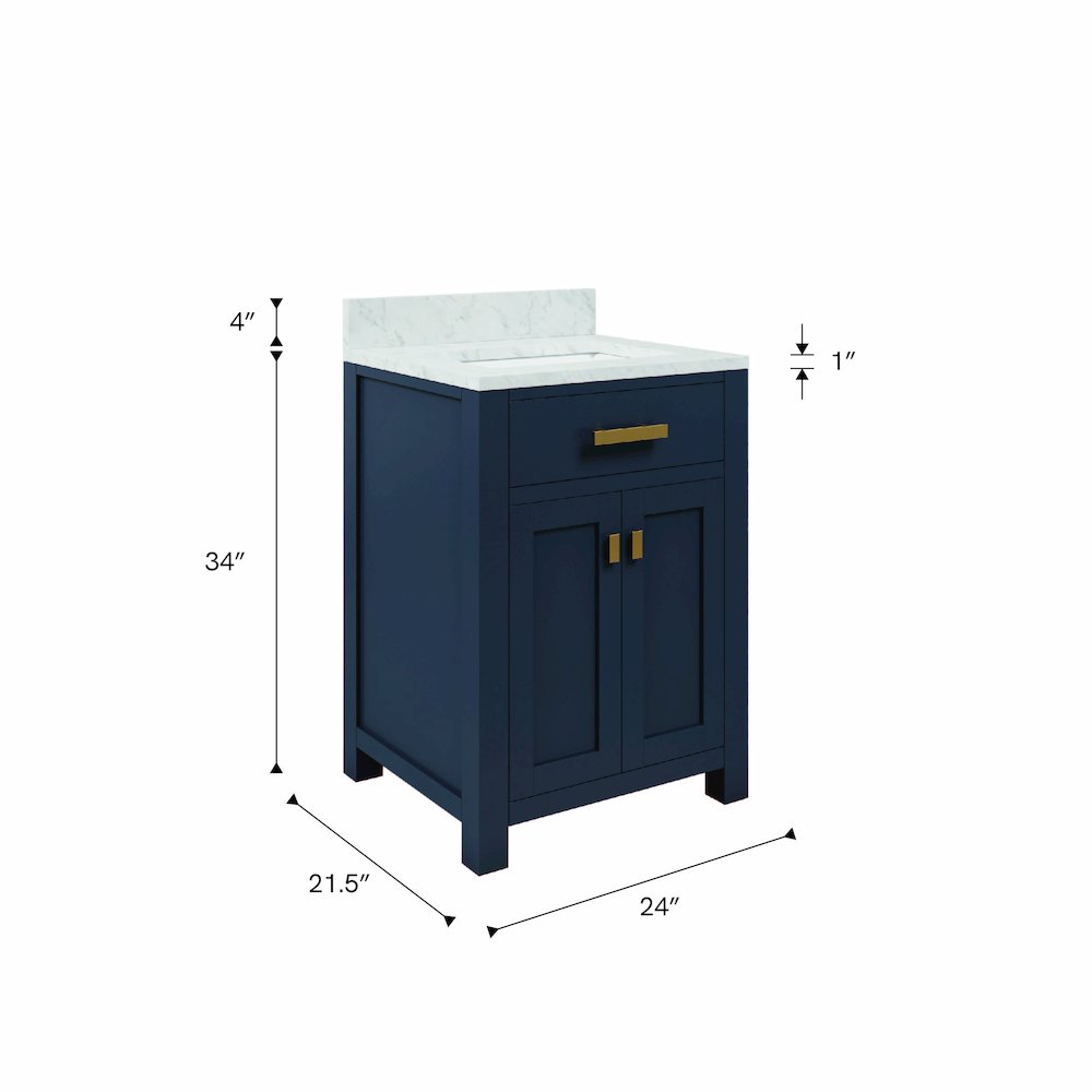 Madison 24 In. Single Sink Carrara White Marble Countertop Bath Vanity. Picture 10