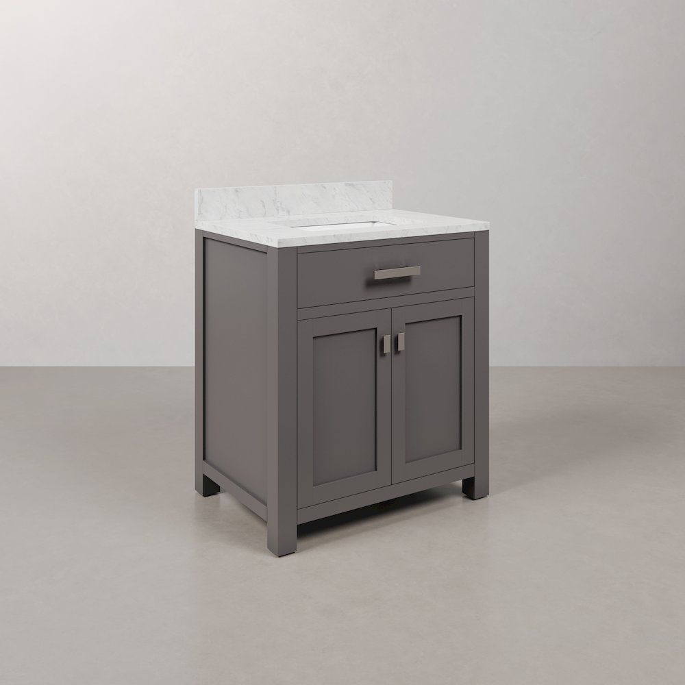 Madison 30 In. Single Sink Carrara White Marble Countertop Bath Vanity. Picture 3
