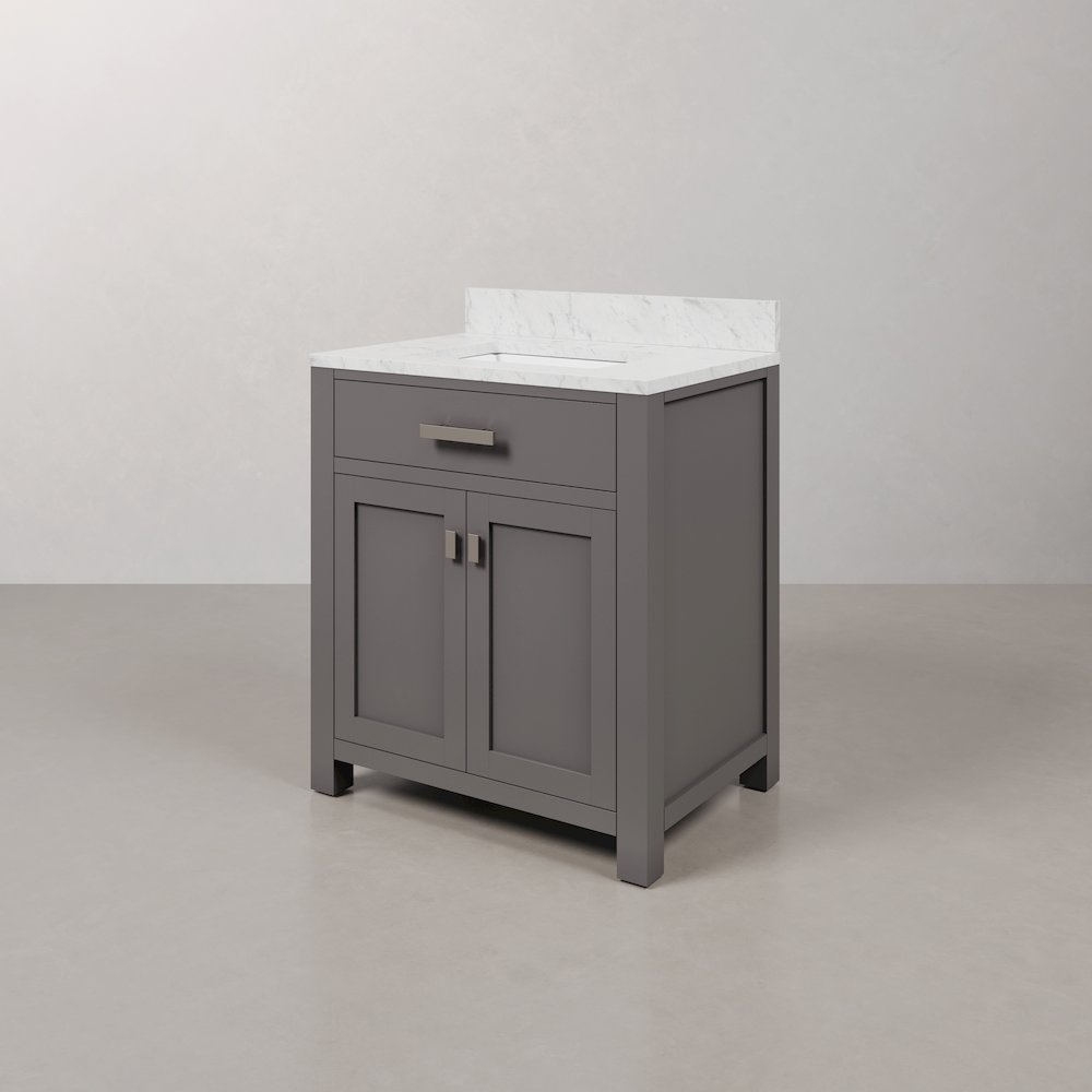 Madison 30 In. Single Sink Carrara White Marble Countertop Bath Vanity. Picture 4