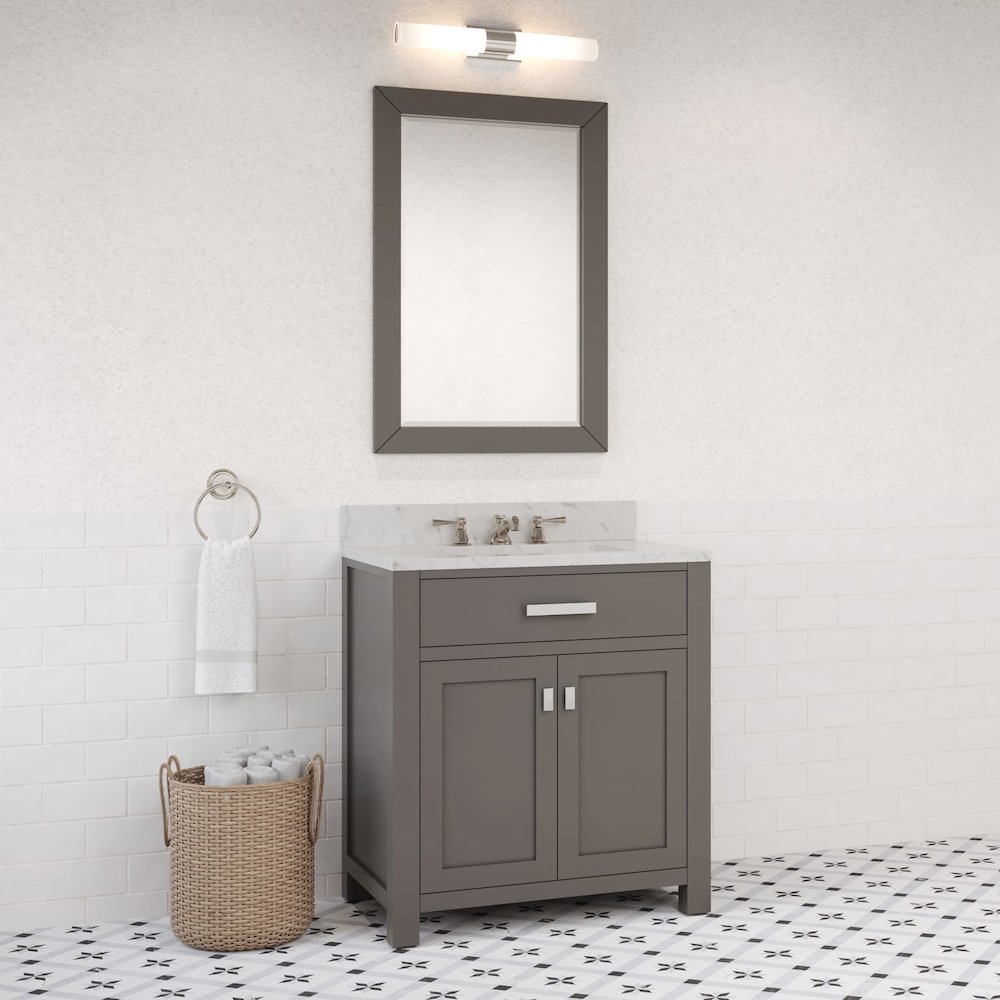 Madison 30 In. Single Sink Carrara White Marble Countertop Bath Vanity. Picture 9