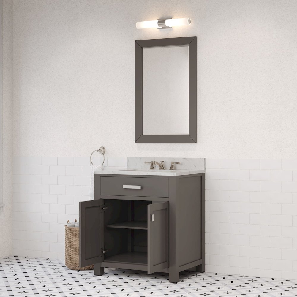 Madison 30 In. Single Sink Carrara White Marble Countertop Bath Vanity. Picture 10