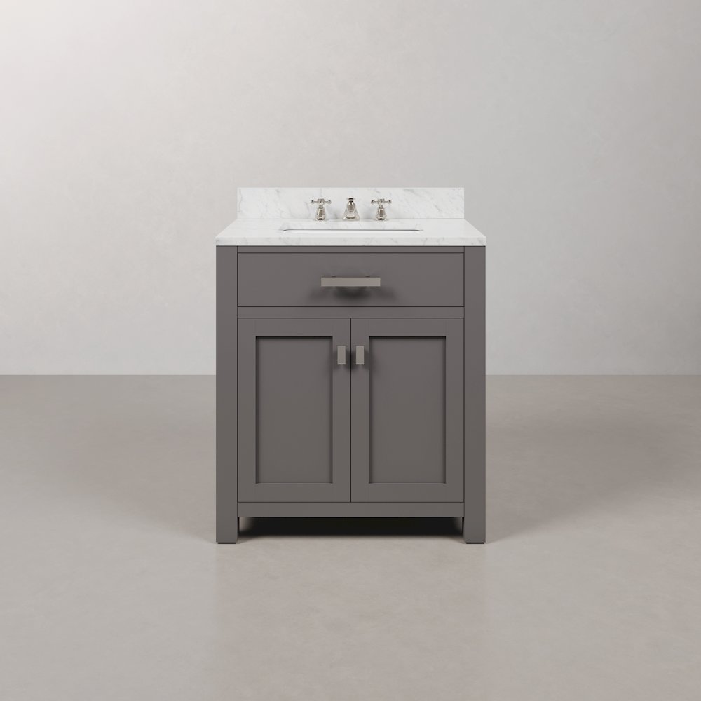 Madison 30 In. Single Sink Carrara White Marble Countertop Bath Vanity. Picture 1