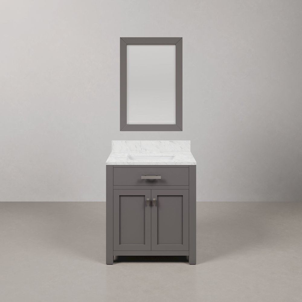 Madison 30 In. Single Sink Carrara White Marble Countertop Bath Vanity. Picture 1