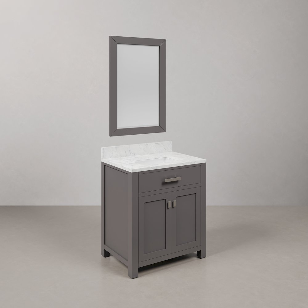Madison 30 In. Single Sink Carrara White Marble Countertop Bath Vanity. Picture 3