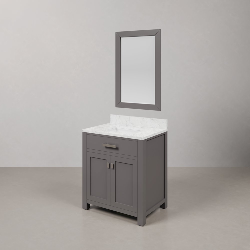 Madison 30 In. Single Sink Carrara White Marble Countertop Bath Vanity. Picture 4