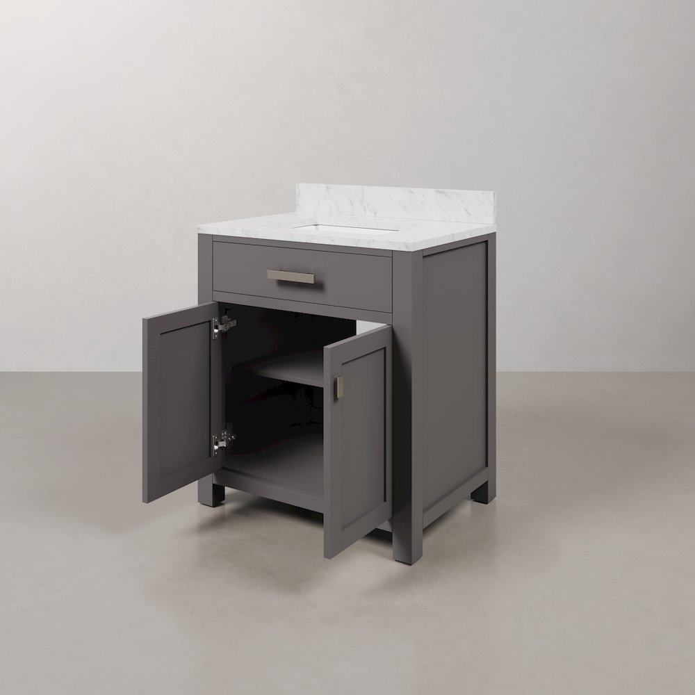 Madison 30 In. Single Sink Carrara White Marble Countertop Bath Vanity. Picture 5