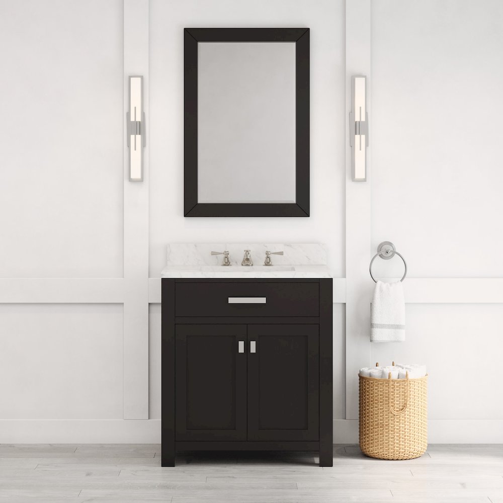 Madison 30 In. Single Sink Carrara White Marble Countertop Bath Vanity. Picture 2