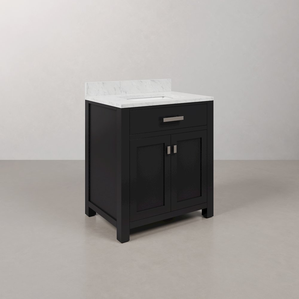 Madison 30 In. Single Sink Carrara White Marble Countertop Bath Vanity. Picture 3