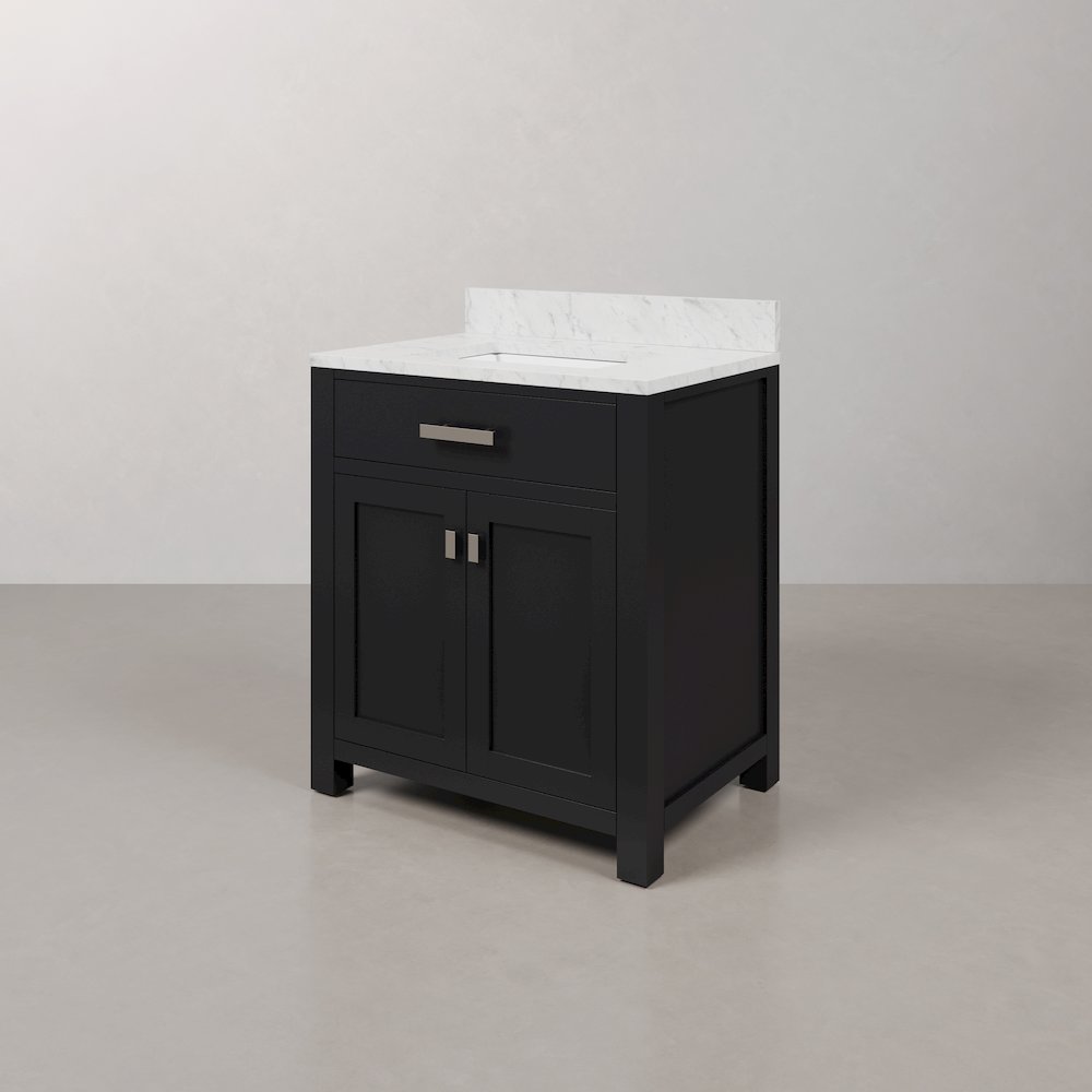 Madison 30 In. Single Sink Carrara White Marble Countertop Bath Vanity. Picture 4