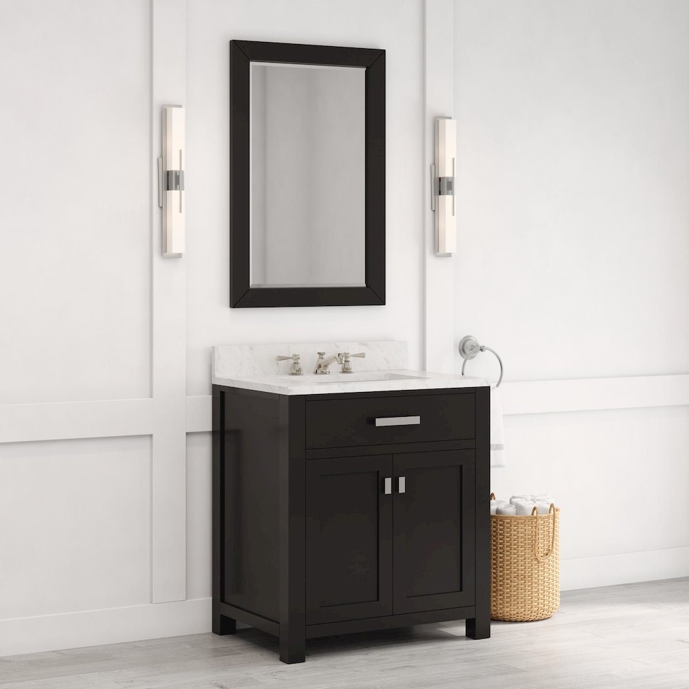 Madison 30 In. Single Sink Carrara White Marble Countertop Bath Vanity. Picture 8