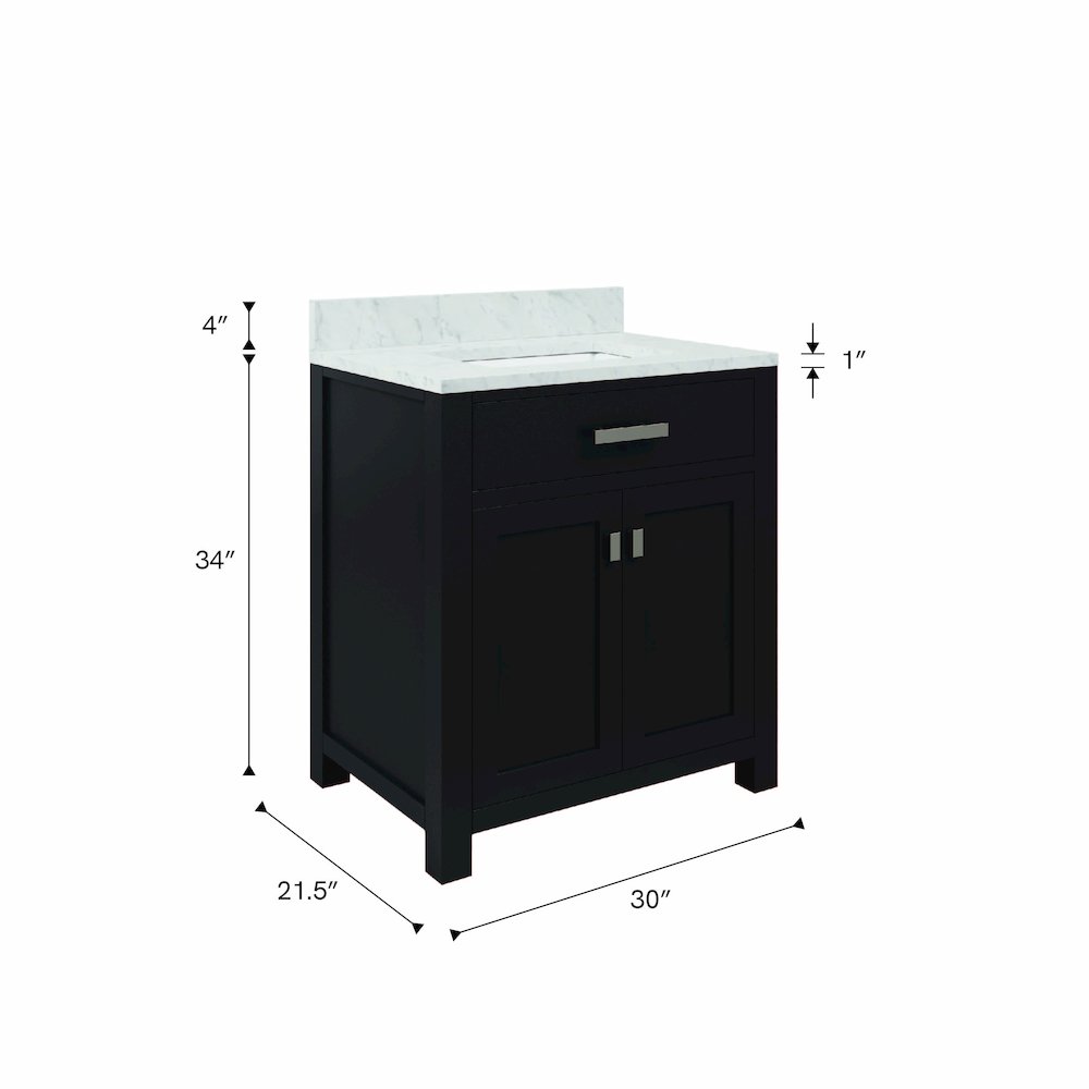 Madison 30 In. Single Sink Carrara White Marble Countertop Bath Vanity. Picture 10