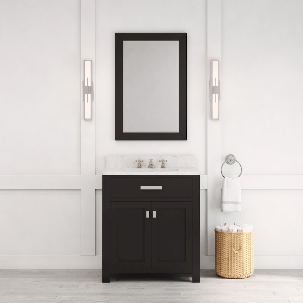 Madison 30 In. Single Sink Carrara White Marble Countertop Bath Vanity. Picture 2