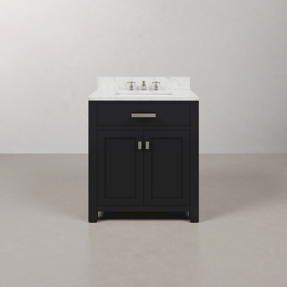 Madison 30 In. Single Sink Carrara White Marble Countertop Bath Vanity. Picture 1