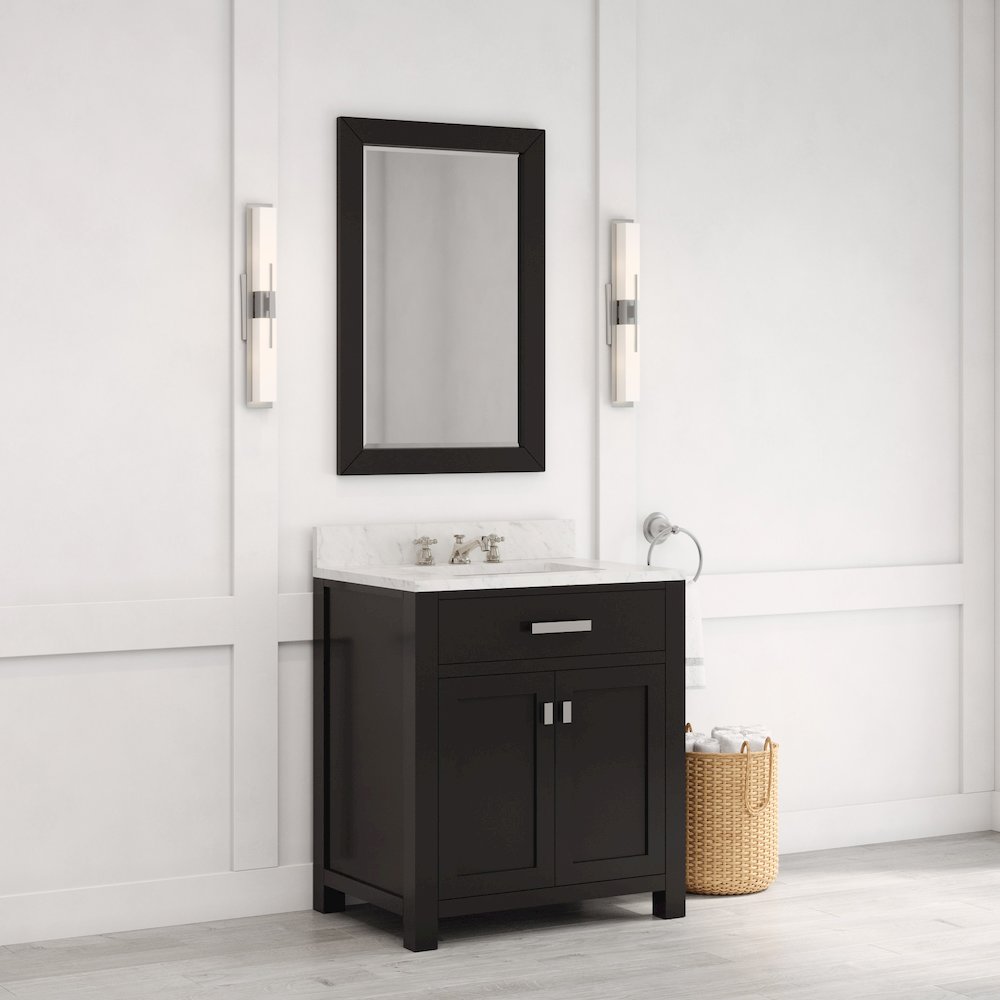 Madison 30 In. Single Sink Carrara White Marble Countertop Bath Vanity. Picture 3