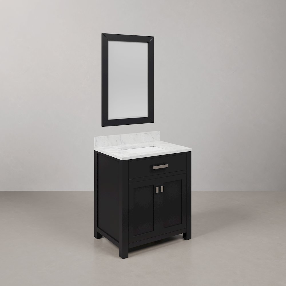 Madison 30 In. Single Sink Carrara White Marble Countertop Bath Vanity. Picture 3
