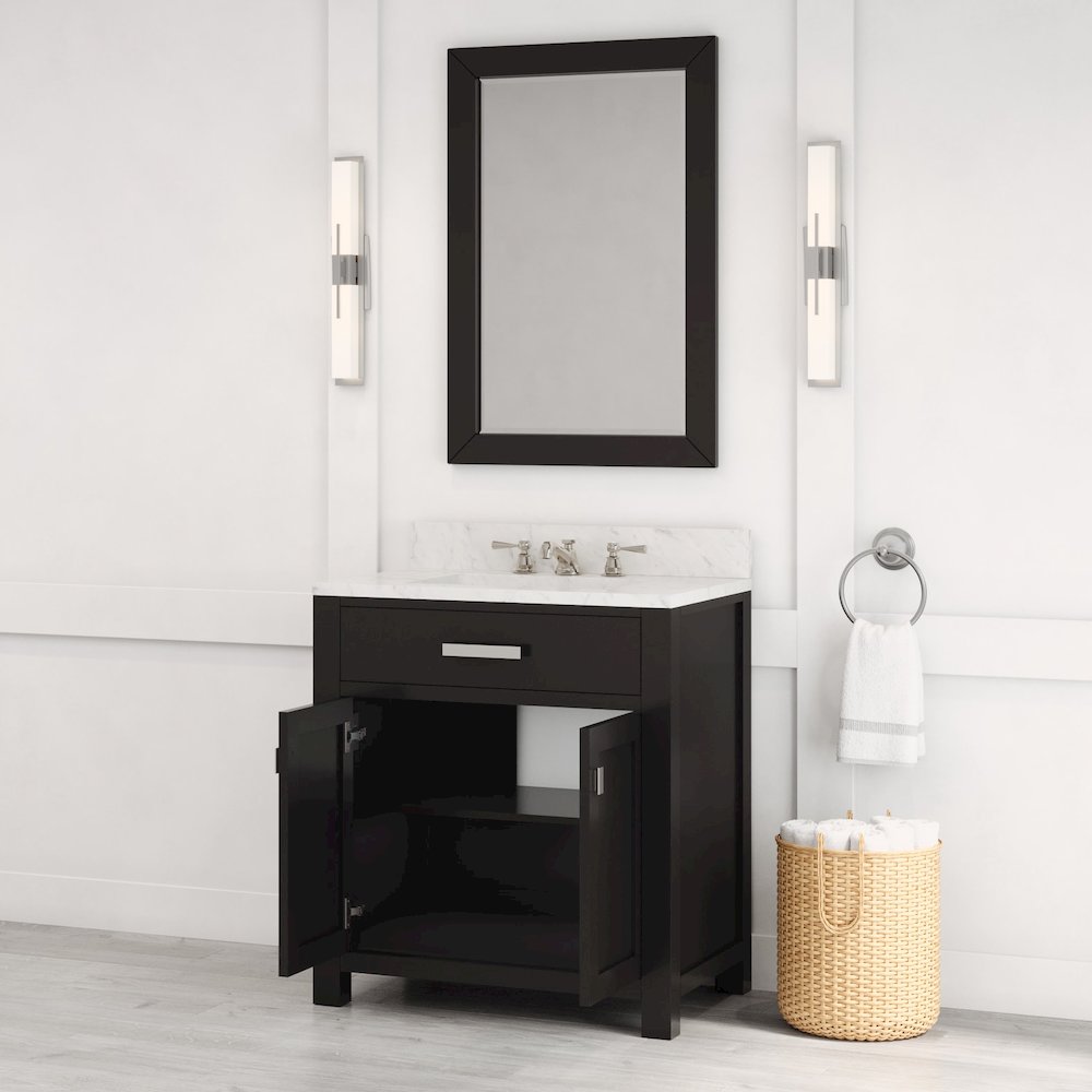 Madison 30 In. Single Sink Carrara White Marble Countertop Bath Vanity. Picture 9