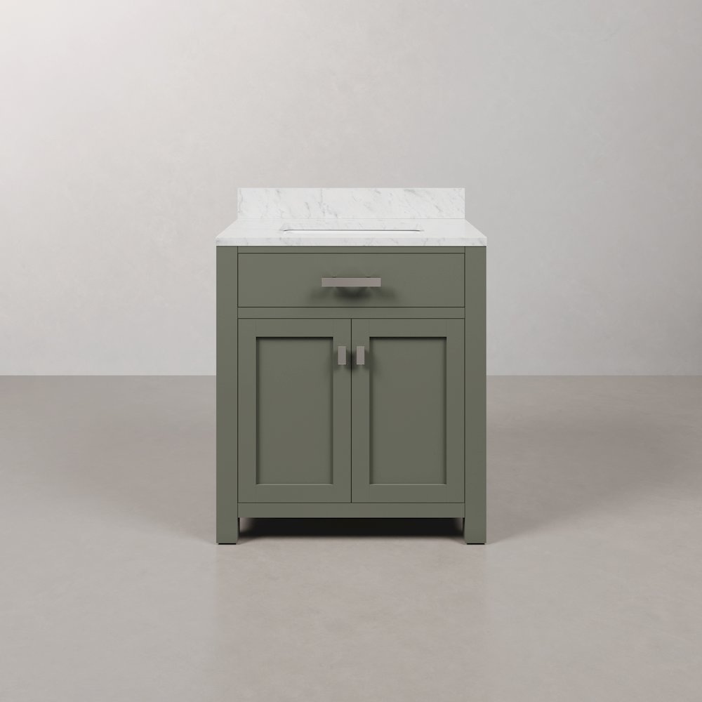Madison 30 In. Single Sink Carrara White Marble Countertop Bath Vanity. Picture 1