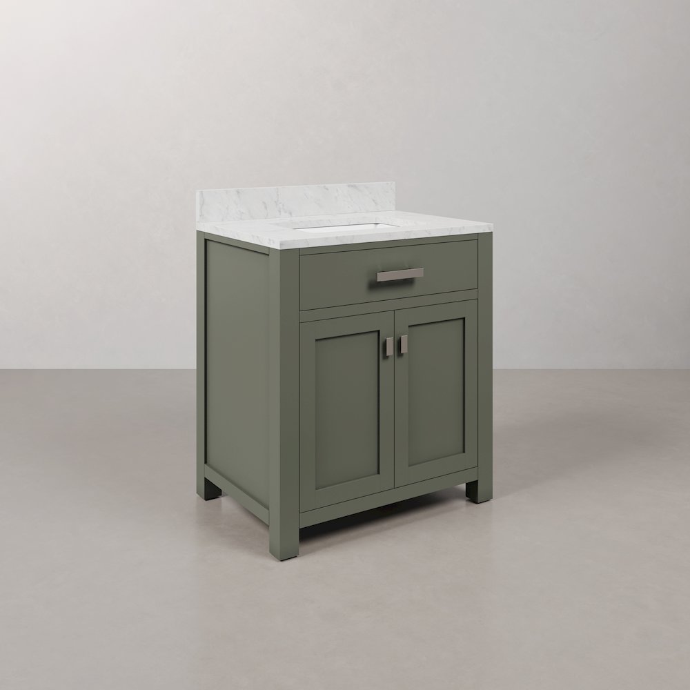 Madison 30 In. Single Sink Carrara White Marble Countertop Bath Vanity. Picture 3