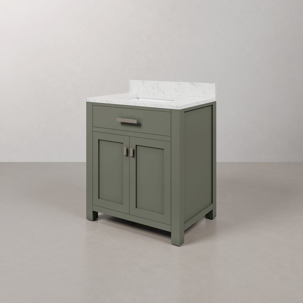 Madison 30 In. Single Sink Carrara White Marble Countertop Bath Vanity. Picture 4